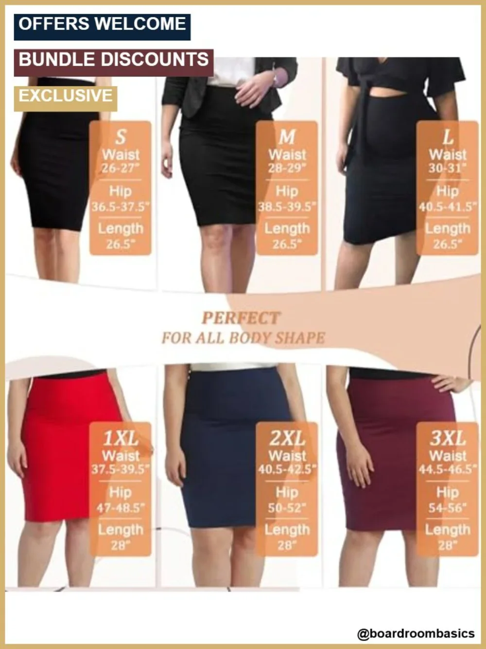 Premium Nylon Ponte Stretch High Waist Pencil Suit Skirt Below Knee